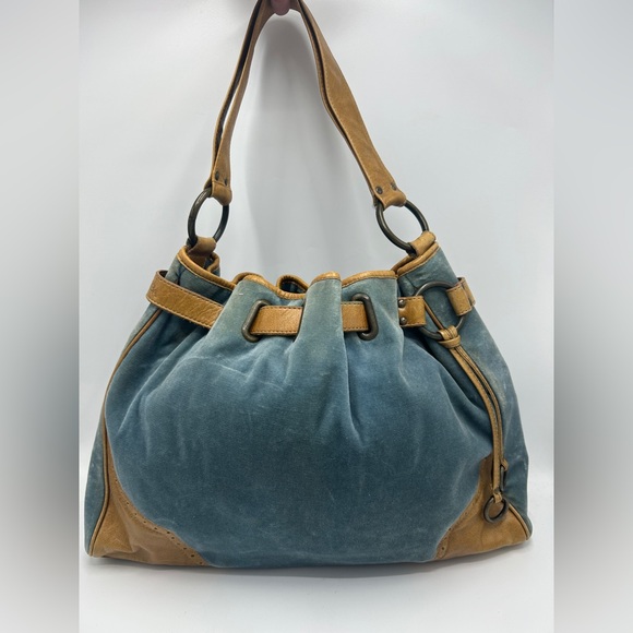 Kooba Handbags - Kooba Blue Velvet Leather Trim Hobo-style shoulder bag